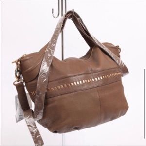 Kelsi Dagger | Pebbled Putty Stone Brown Leather Bag Hand Strap or Crossbody